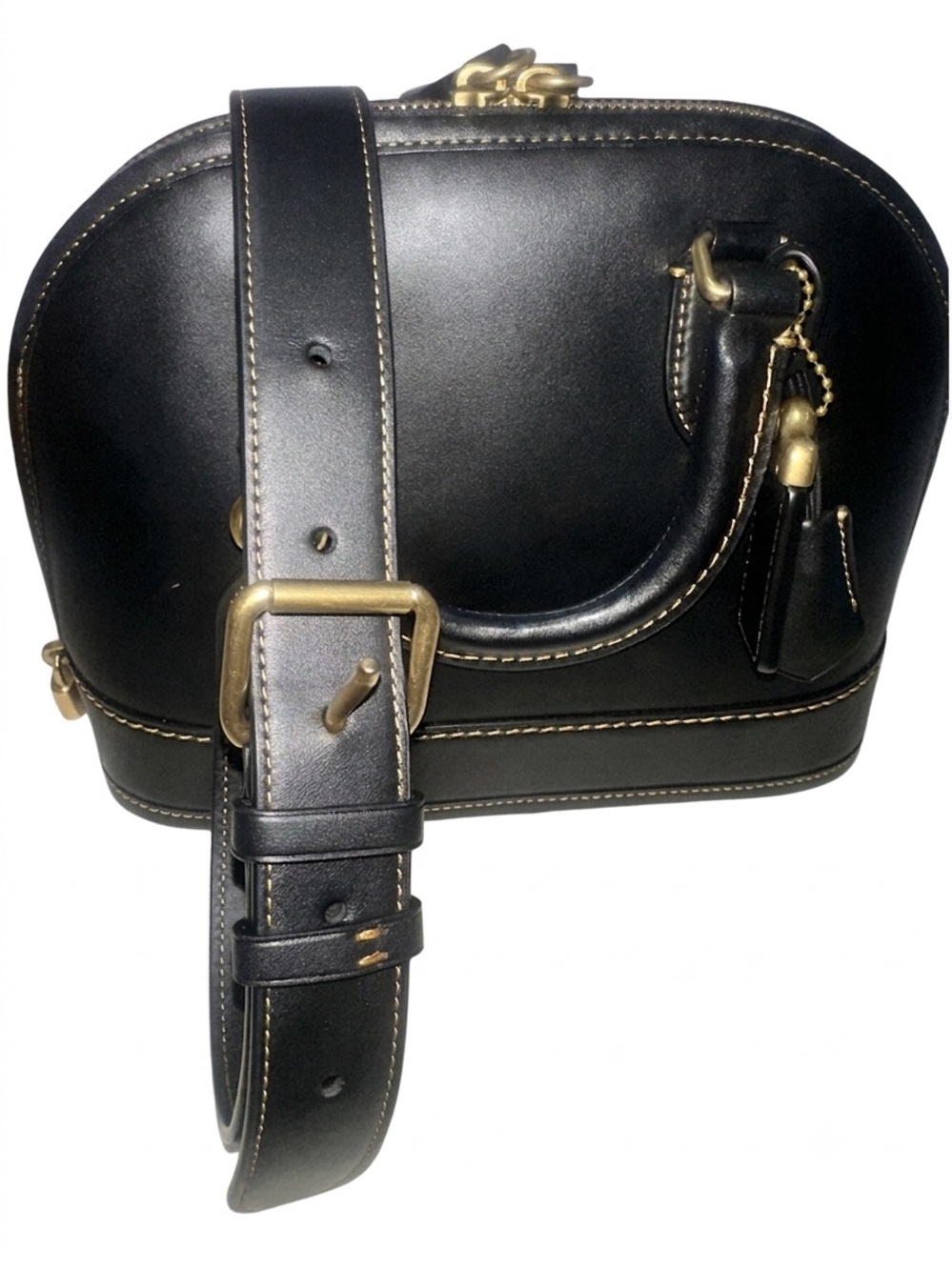Coach Revel Bag 24 in black glovetanned leather with signature brass hardware. - Picture 10 of 11